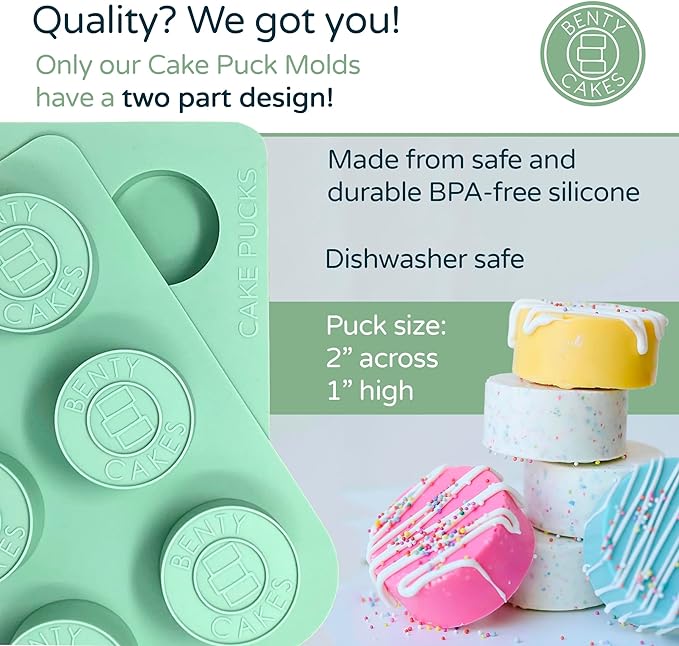 Benty Cakes – The Original Cake Puck Mold Set – Better than a Cake Pop! Make Chocolate Covered Desserts – BPA Free Silicone – Includes 1 Mold Set, 1 Plastic Tray and 1 Scraper – Green - Image 2