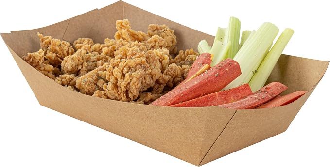 Restaurantware-Bio Tek 2 Pound Food Trays, 200 Disposable Paper Food Trays - Heavy-Duty, Greaseproof, Kraft Paper Boats, For Snacks, Appetizers, Or Treats, Use At Parties Or Carnivals by Restaurantware