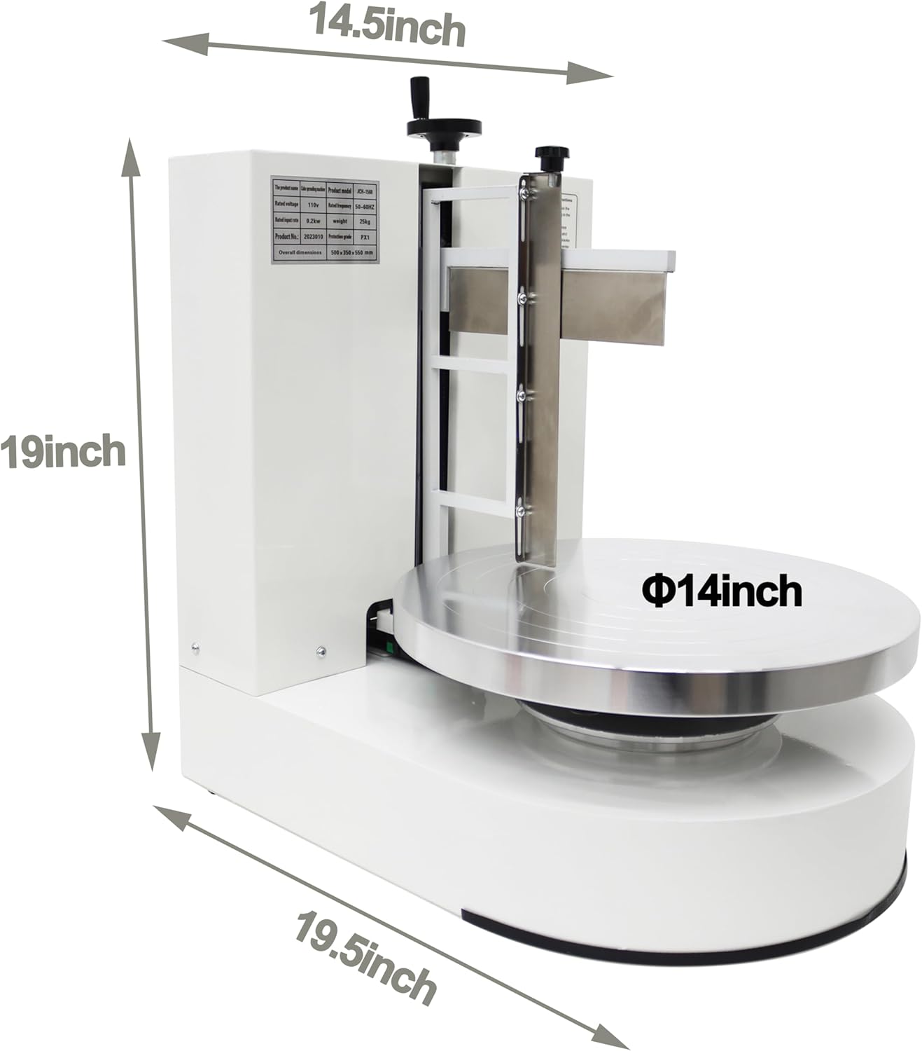 TECHTONGDA Cake Cream Spreading Frosting Icing Turntable Automatic Coating Machine with Graduated Scraper 60-320RPM Rotating Speed for 6-14inch Cakes White