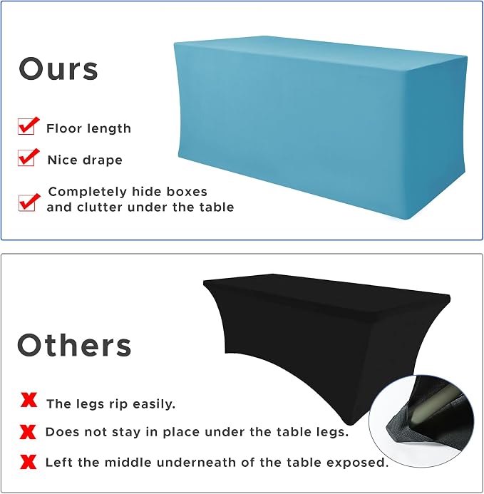 Rectangle Spandex Fitted Tablecloths For Vendor 2 Pcs 96X30 Inch Turquoise - Image 5