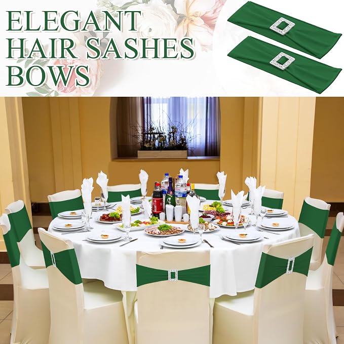 VitalCozy 100 Pcs Spandex Chair Sashes Wedding, Square Buckle, Green - Image 5