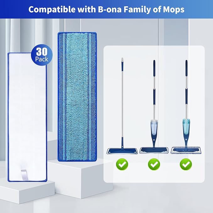 30-Pack Microfiber Mop Pads for Bona Mop- Washable Reusable Refills for Hardwood, Tile & Multi-Surface Floors | Pet Hair & Stain Remover - Image 2