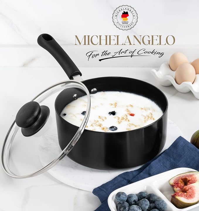 MICHELANGELO Nonstick Saucepan with Lid, Ceramic Sauce Pan Sets, Easy to Clean Sauce Pans, Multi-Purpose Cooking Pots, 2QT, Black - Image 7