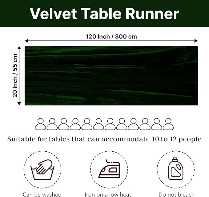 MDS® Pack of 20 | Hunter Green | Velvet Table Runner 20 x 120 Inches 10ft Long Luxurious Soft Romantic Wedding Runners for Party Reception Bridal Shower Birthday Banquets Dinner Table Decoration - Image 2