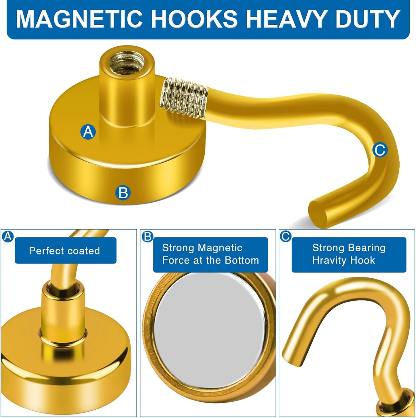 LOVIMAG Cruise Ship Essentials, 110Lbs Cruise Door Magnets, Yellow Cruise Magnetic Hooks, Magnetic Hooks Heavy Duty for Hanging Celling, Grill, Refrigerator Kitchen-6 Pack