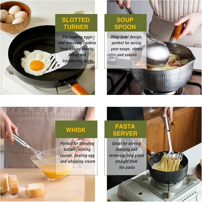 Stainless Steel Kitchen Utensil Set- Fungun 28 Pcs Cooking Nonstick Cookware Set with Spatula - Best Gadgets Tools Kitchen Accessories - Image 6
