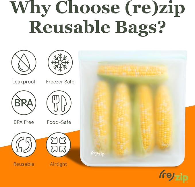 (re) zip Reusable Gallon & Half-Gallon Freezer Food Storage Bag 8-piece Kit | BPA-free, food-grade, leakproof, airtight. 4 gallon & 4 half-gallon bags for max freshness, ideal for BBQ prep & meal prep. - Image 3