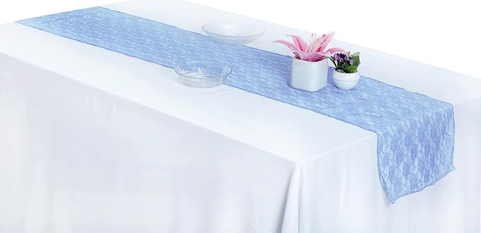 MDS Pack of 25 Wedding 12 x 108 inches Lace Table Runner for Wedding, Decorations for Birthday Parties, Banquets, Graduations, Engagements, and Runners fit Rectangle, Round Table- Baby Blue - Image 3