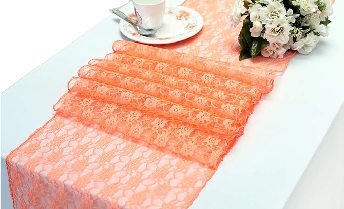 VDS Pack of 20 Floral Lace Table Runners Centerpiece Cloth Linen for Wedding Bithday Graduation Engagement Ceremony Events Party Banquets Table Decoration (12x108 inch) (Peach) by VDS