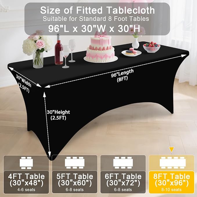 Smiry 6 Pack Spandex Table Cloth 8FT, Elastic Fitted Black Tablecloth - Image 7