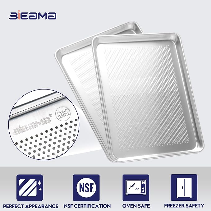 BIEAMA 6 Pack Perforated Half Size 18" x 13" Baking Sheet Pan | Aluminum Commercial Bakery Equipment Cookie Sheets, NSF Approved Baking Tray - Image 3