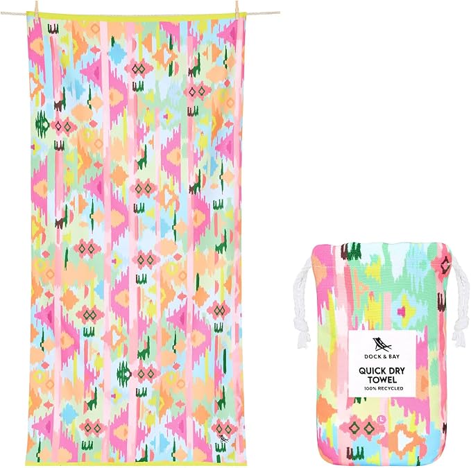 Dock & Bay Beach Towel - Quick Dry, Sand Free - Compact, Lightweight - 100% Recycled - Includes Bag - Ibiza Glow - Large (160x90cm, 63x35) by DockBay