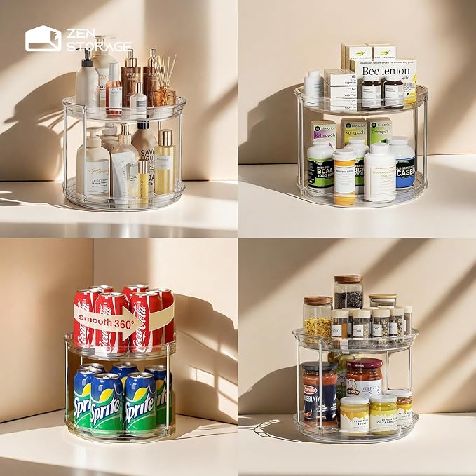 2 Tier Lazy Susan 9 Inch, Turntable Round Plastic Clear Acrylic Organizer Organiztion Storage Container Bins, Rotating Spice Rack, Closet - Image 3
