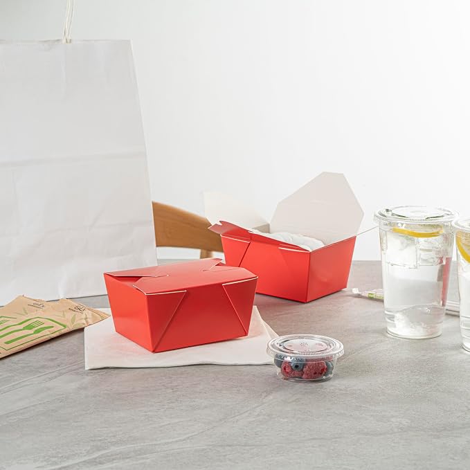 Restaurantware Bio Tek 30 Ounce Take Out Boxes 200 To Go Lunch Boxes - Tab-Lock Closure Heat-Tolerant Red Paper Disposable Lunch Boxes Greaseproof For Hot And Cold Foods - Image 7