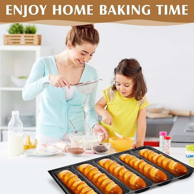 Maxcheck 2 Pcs Silicone Perforated Baking Forms Sandwich Mold French Baguette Bread Pan Mat 5 Loaf Non Stick Baking Liners for Home Kitchen - Image 5