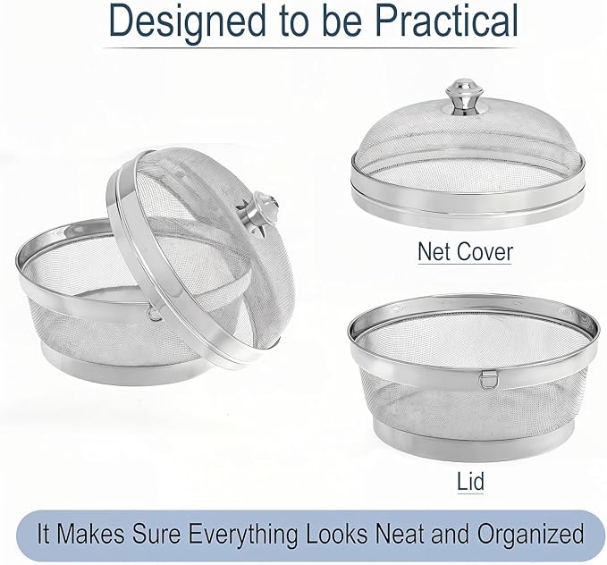 Stainless Steel Fruit Basket with Mesh Lid, Kitchen Countertop Organizer for Fruits & Vegetables, Rust-Proof Breathable Storage Bowl for Produce, Bread & Snacks. (Extra Large) - Image 4