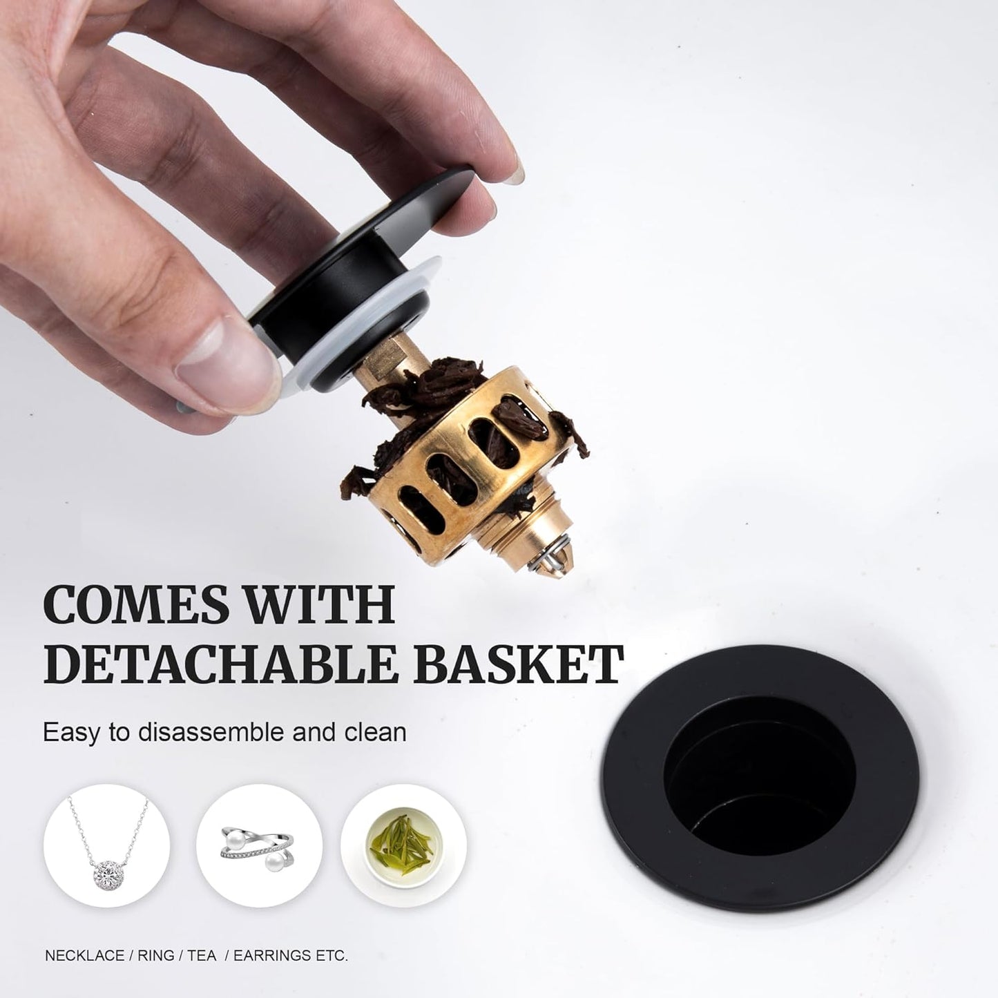 Pop up Sink Drain Stopper Without Overflow Oil Rubbed Bronze for Bathroom Vessel Vanity Sink Art Basin，Big Cap Sink Drain Without Overflow, Metal Pop-up Drain Strainer with Detachable Basket Stopper