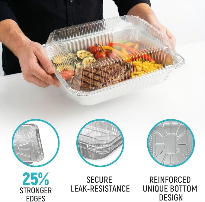 12 Half Size 9" x 13" Aluminum Foil Pans with Plastic Dome Lids - Disposable Steam Table Trays, USA-Made Catering Supplies for Food Storage, Baking, Parties & Events - Image 6