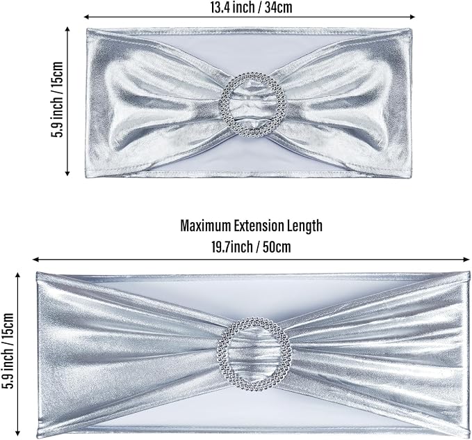LEBENGURU Metallic Silver Stretch Chair Sashes 50pcs with Buckle Slider - Image 6