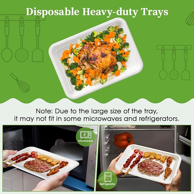 ECOLipak 100 Pack 14 in Compostable White Disposable Food Crawfish Trays | Large Paper Thanksgiving Plates for Turkey, BBQ, Seafood Boil Party Supplies, Heavy Duty, Biodegradable, Sugarcane Bagasse - Image 4