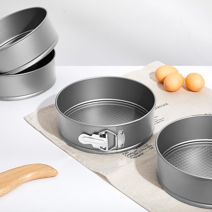 Funnymoom 4 Pcs 8 Inch Non Stick Springform Pan with Removable Bottom Carbon Steel Round Springform Cheesecake Pan with Stainless Steel Spring Buckles for Baking Kitchens Restaurant(Gray) - Image 4