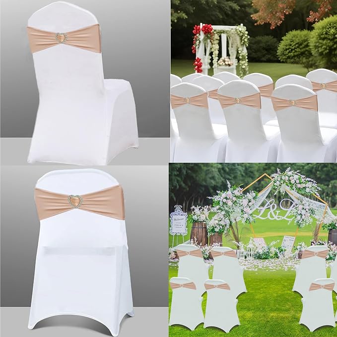Nude Chair Sashes 50 Pack Spandex Nude Sashes for Chairs Covers Universal Stretch Chair Sashes Band with Heart Buckle Slider for Wedding Banquet Party Decorations - Image 5