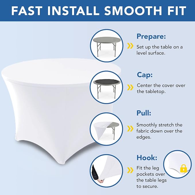 Fitted Round Table Covers 5ft-Spandex Elastic Stretch White Table Cloths - Image 6