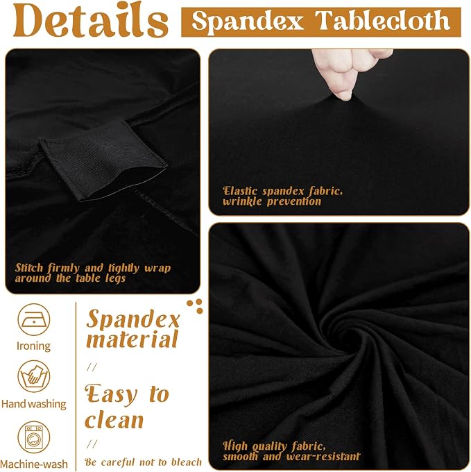 HAISIWLKJ 6Pcs 6FT Black Round Spandex Tablecloth 72 inch Stretchable Table Cover Tight Fit Stretch Tablecover Wrinkle Resistant Washable Table Cloth for Weddings Birthday Banquets Parties Festival - Image 3
