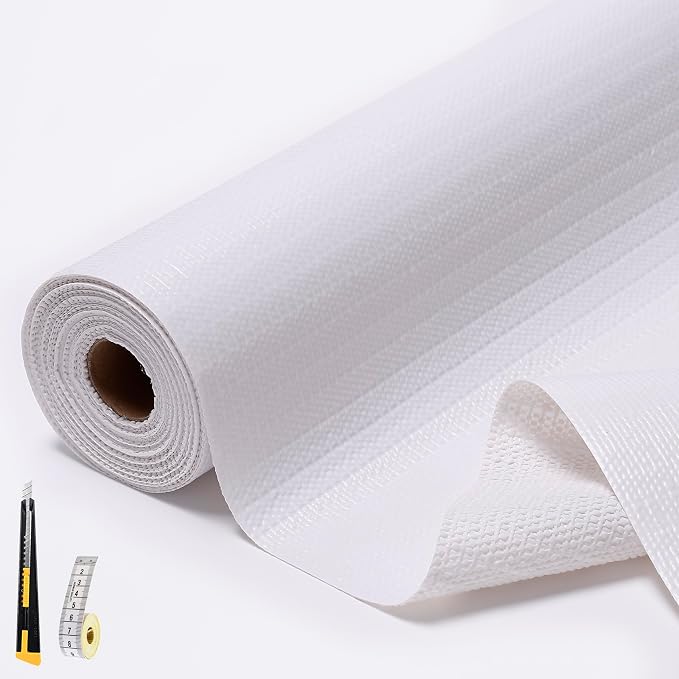 Drawer and Shelf Liners for Kitchen Cabinet,Non Slip Cabinet Liners for Shelves,Non-Adhesive Strong Grip Mats Protect Dresser Cupboard,Shelf Paper Easy to Clean-12IN x 20FT White by Unknown