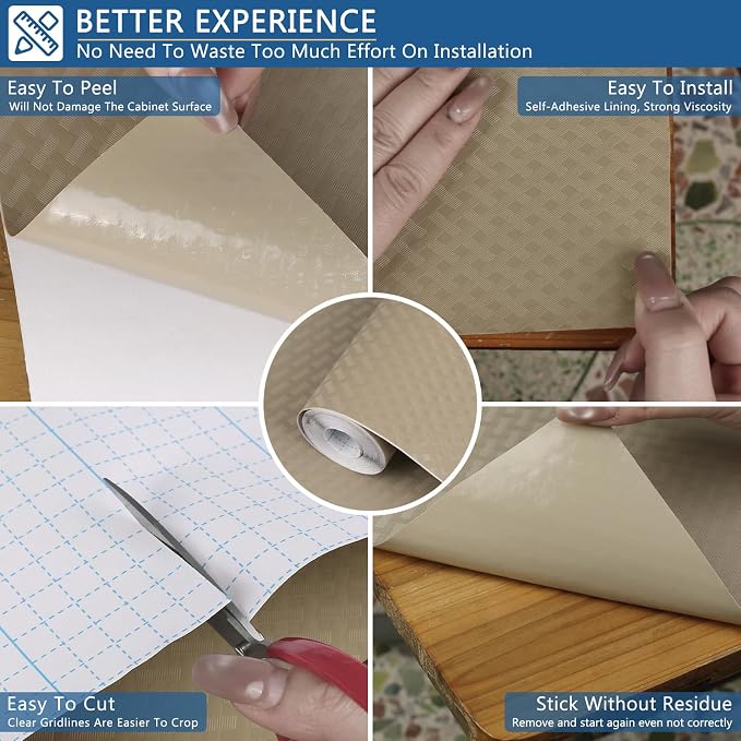 Self Adhesive Shelf Liner, 23.6"W x 196.8"L Contact Paper for Cabinet Khaki - Image 4