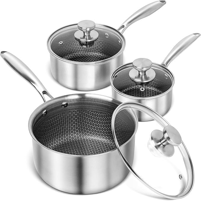 Garvee 3-Ply Stainless Steel Saucepan Set with Lids 1.5QT & 2.5QT & 3QT by Garvee