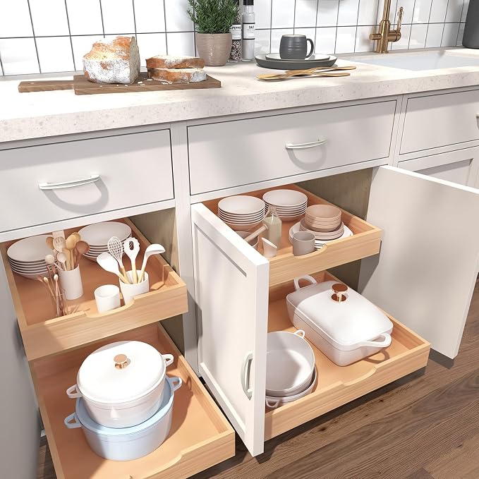 Fully Assembled Pull Out Cabinet Drawer, Wood Pull Out Cabinet Organizer, Soft Close Slide Out Pull Out Drawers for Kitchen Cabinets, Fast and Easy DIY Installation, 18”W x 21”D - Image 2