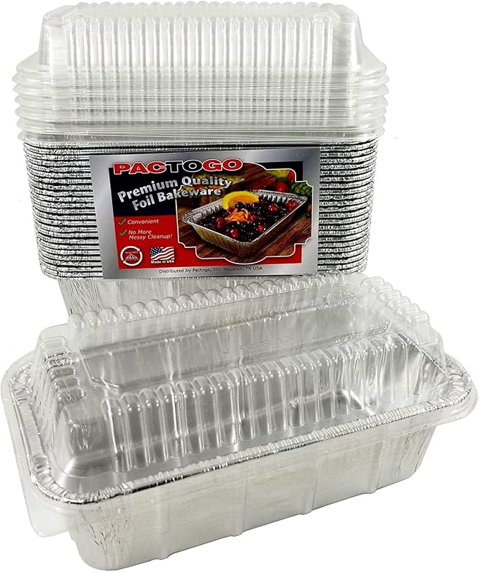 PACTOGO Loaf Pans - Disposable Aluminum Foil 1 1/2 lb. Bread Tins 8.5" X 4.5" X 2.3" with Clear Plastic Dome Lids (Pack of 500 Sets) by PACTOGO