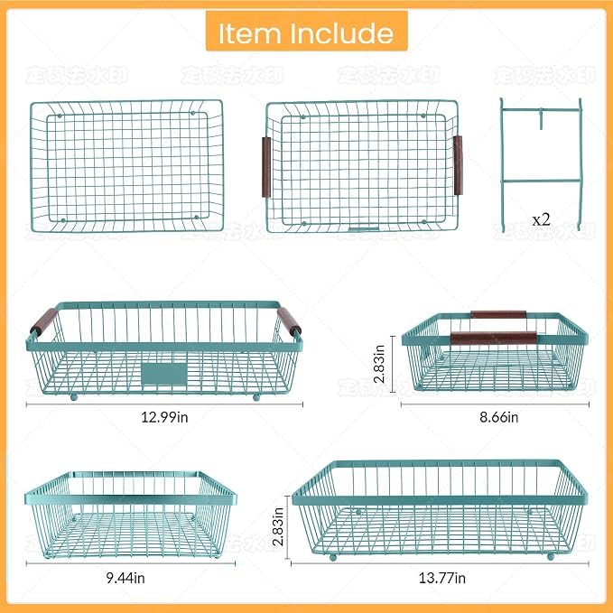 2-Tier Stackable Wire Basket with 2 Banana Hooks, Pantry Organizer for Kitchen Countertops, Cabinets & Under-Sink Spaces; Ideal for Storing Snacks, Fruits, Veggies, Onions, Potatoes, & More,Blue - Image 4