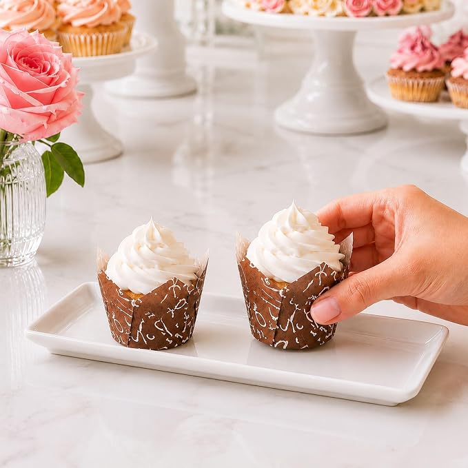 Restaurantware-Premium 1.2-oz Baking Cups: Regular-Tulip Paper Baking Cups Perfect for Muffins, Cupcakes or Mini Snacks - Brown Chocolate Wisp Print Design - Disposable - 200-CT - Image 5