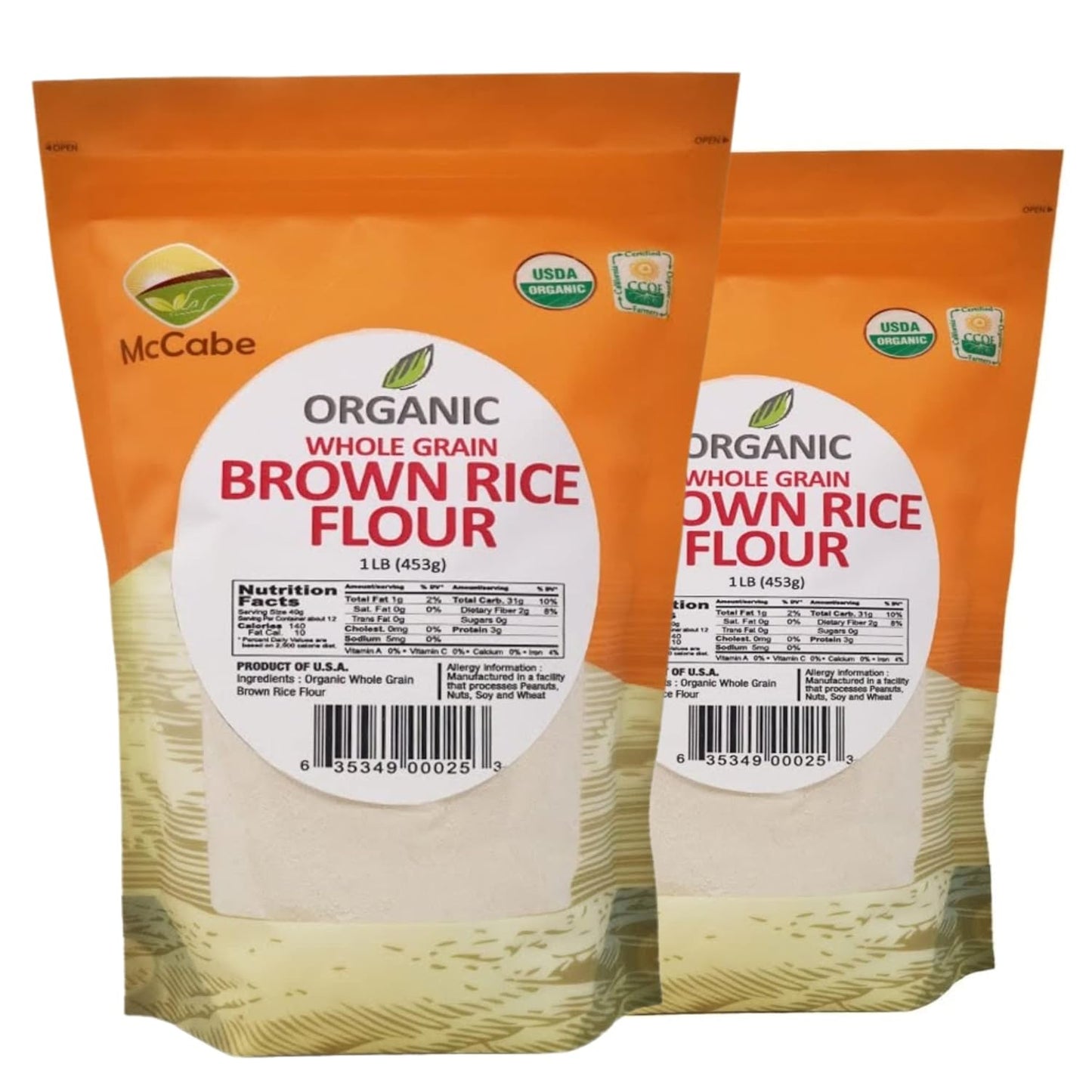 McCabe Organic Brown Rice Flour - Brown Rice Flour Organic | Rich with Fiber & Minerals | USDA and CCOF Certified | Product of USA | 1Lb (Pack of 2)