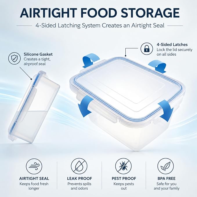Jumbo Food Storage Container Set of 2 with Lids – 12 & 17 Quart Airtight Plastic Latching Boxes, Heavy-Duty Stackable Bins for Rice, Flour, Pet Food, Closet, Pantry, Kitchen, Pantry, Made in Japan - Image 4