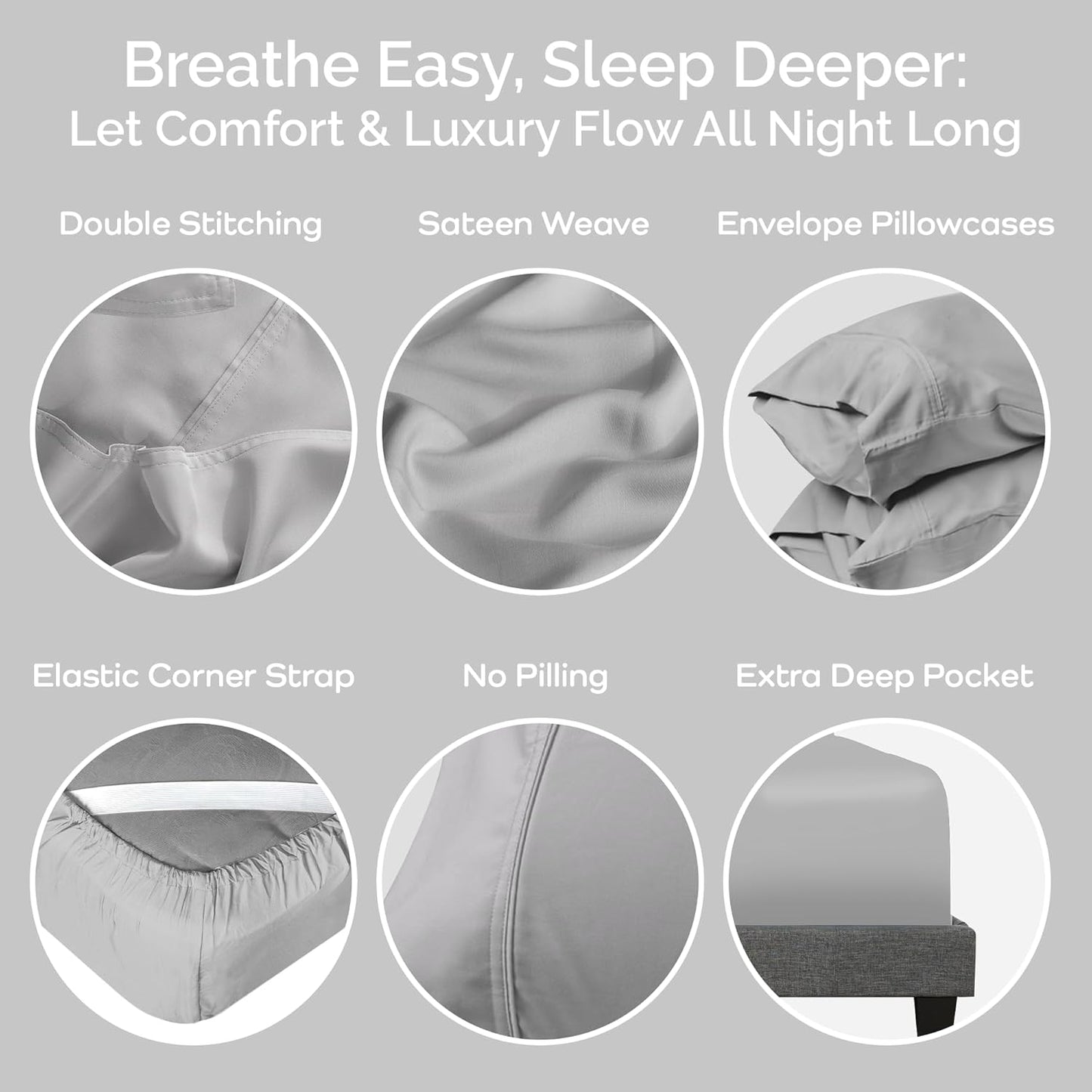 100% Viscose from Bamboo Sheets Full Size, Super Soft Bedding Set, 4PC Cooling Sheets for Hot Sleepers, Vegan Silk Moisture Wicking, Organically Grown Bedsheet, Gray Mist - 54" x 75"