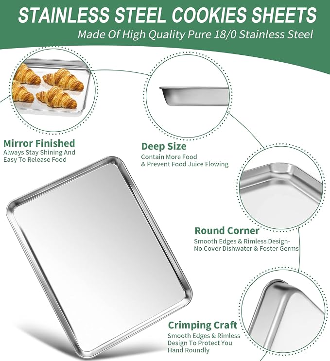 Baking Sheets Set of 2, HKJ Chef Cookie Sheets 2 Pieces Stainless Steel Baking Pans & Toaster Oven Tray Pans, Rectangle Size 20L x 14W x 1H inch & Non Toxic & Healthy & Easy Clean - Image 3