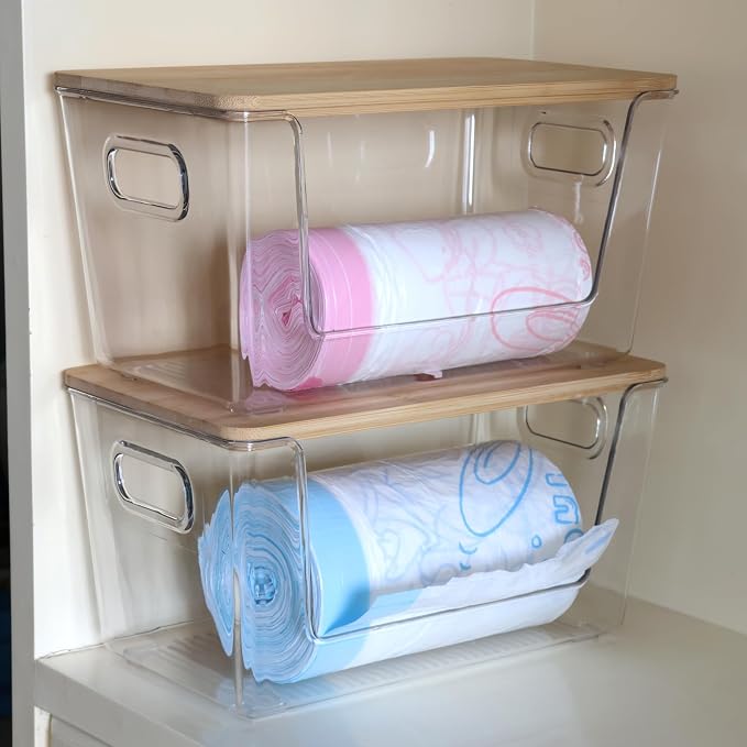 2 Pack Pantry Organizers Stackable Storage Bins Open Front with Lids for Fruit Garlic Snack Bread Produce - Clear Holder for Kitchen Laundry Countertop or Under Sink Organizer (Small) - Image 6