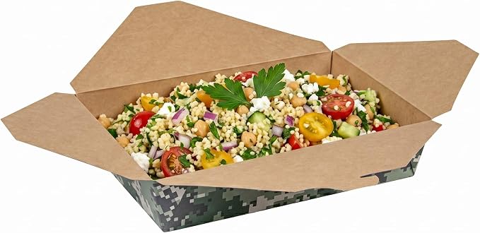 Restaurantware-Bio Tek 8.5 x 6.2 x 1.9 Inch Food Containers, 200 Durable Takeaway Boxes - Disposable, Sturdy, Camouflage Paper 49 Ounce Takeout Boxes, Rectangle, For Takeout And Delivery, Or Picnics - Image 6