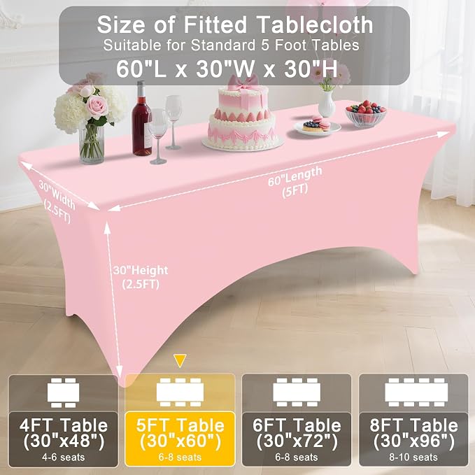 Smiry 2 Pack Spandex Table Cloth 5FT, Elastic Fitted Pink Tablecloth - Image 7