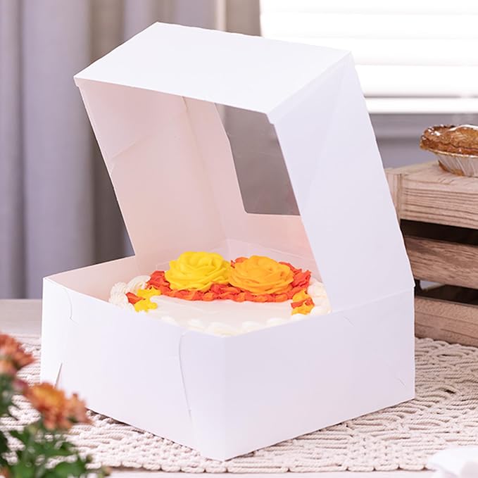Southern Champion Tray 24293 Paperboard White Window Bakery Box, 9" Length x 9" Width x 4" Height (Case of 150) - Image 4