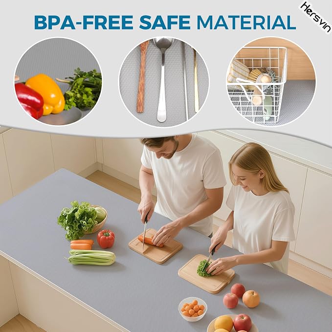 Hersvin Shelf Liners, 12in x 20ft Kitchen Drawer Mats, Non-Adhesive EVA Cupboard Protector, Cabinet Lining (Light Gray/Dot) - Image 4