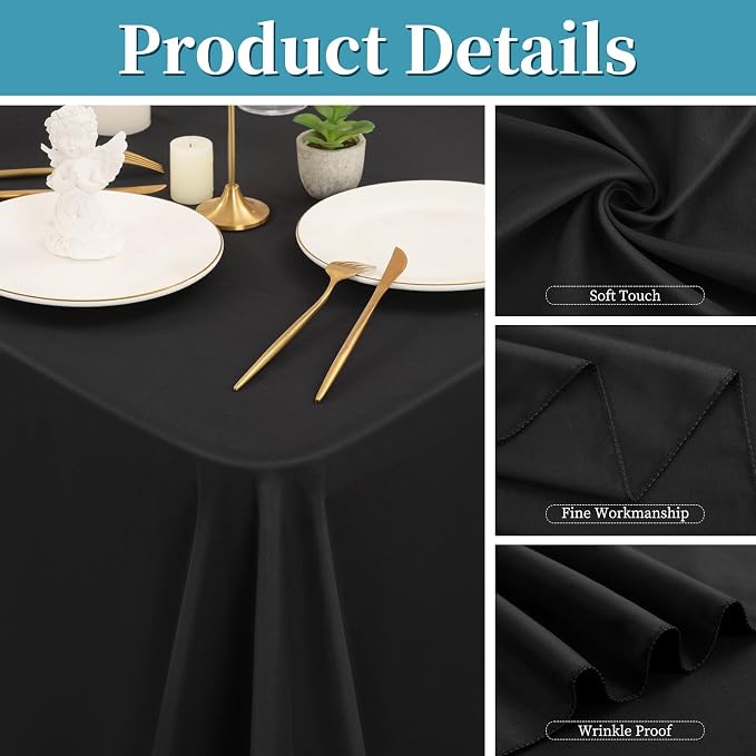 Black Tablecloths for Rectangle Tables,90 x 156 Inch - Image 3