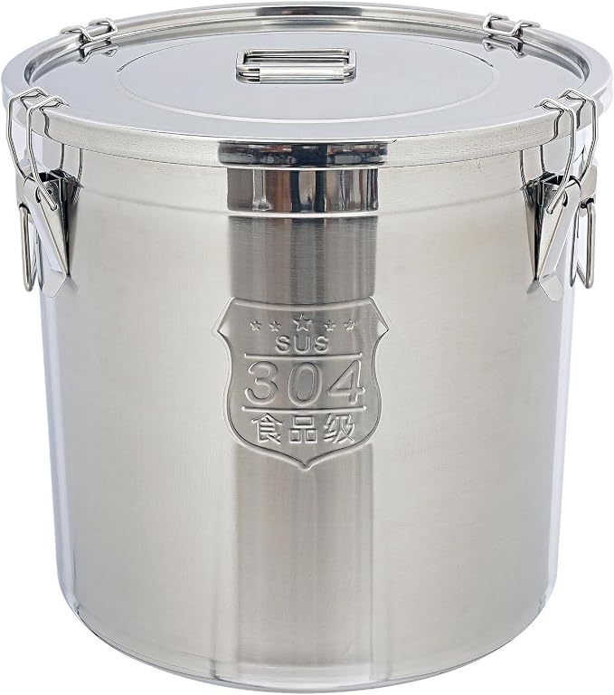 DYNAMI 12.7Gal 304 Stainless Steel Rice Storage Container 40-90Lbs | 48L Extra large Metal Rice Storage Bucket with Airtight Lid &Locking Buckle,Bird Seed Storage Container 50 lbs,for Rice Flour by DYNAMI