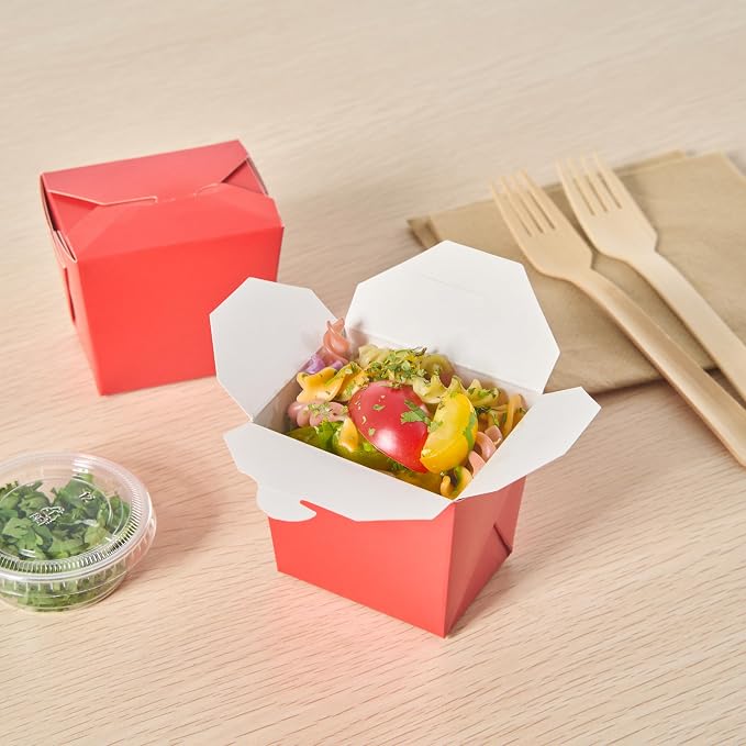 Restaurantware Chinese Take Out Boxes 200 Pack of 8 oz Grease-resistant Party Take Out Food Containers Disposable Stackable Asian Square Red Paper To Go Boxes For Restaurants - Image 6