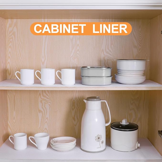 FLPMIX Shelf Liner 20 inch Wide - Waterproof Cabinets Liners, Standard Size 20 X 300Inch, Non-Adhesive, Easy to Cut Under Sink Mat for Kitchens Drawer, Pantry Shelves, White - Image 2