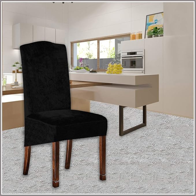 Velvet Plush XL Dining Chair Covers, Stretch Chair Slipcover, Spandex High Chairs Protector Covers Seat Slipcover with Elastic Band for Dining Room,Wedding, Ceremony, Banquet (Black, Set of 6) - Image 4