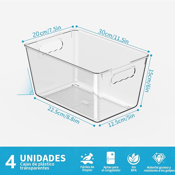Clear Fridge Organizer Bins with Handles, 4 Pack Large 11.5×7.5×6 Inch - Image 3